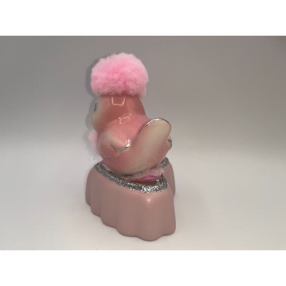 Vintage Pink Ceramic Bird Valentine Day Pink Heart Poofy Hat Fur Princess OOAK - Picture 16 of 16